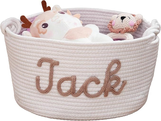 JUPPE Custom Baby Shower Basket, Personzlized Basket with Baby Name, Baby Boy Girl Storage Organizer Cotton Rope Nursery Decor Newborn Gift (style 1) (Style 5)