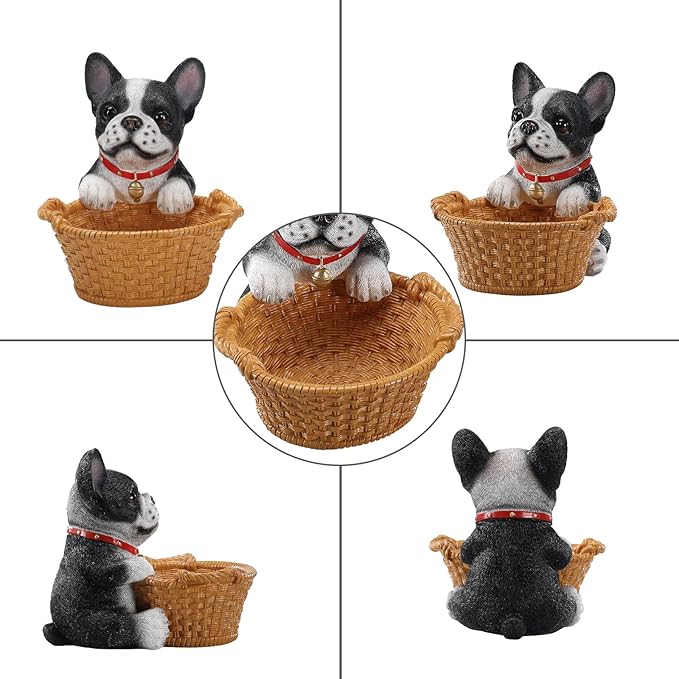 Dog Resin Storage Basket, Desktop Organizer for Remote & Keys, Cute Home Decor Tray, Ideal present for Pet Lovers.(French Bulldog Pied)