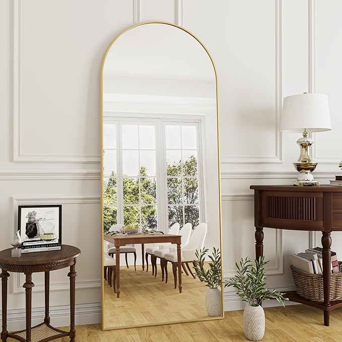 Rowjut 64"x21"Floor Mirror Arched Full Length Mirros, Mirror Floor Length Standing Hanging or Leaning/Large Full Body/Wall Mirror for Bedroom, Living Room, Aluminum Frame, Black