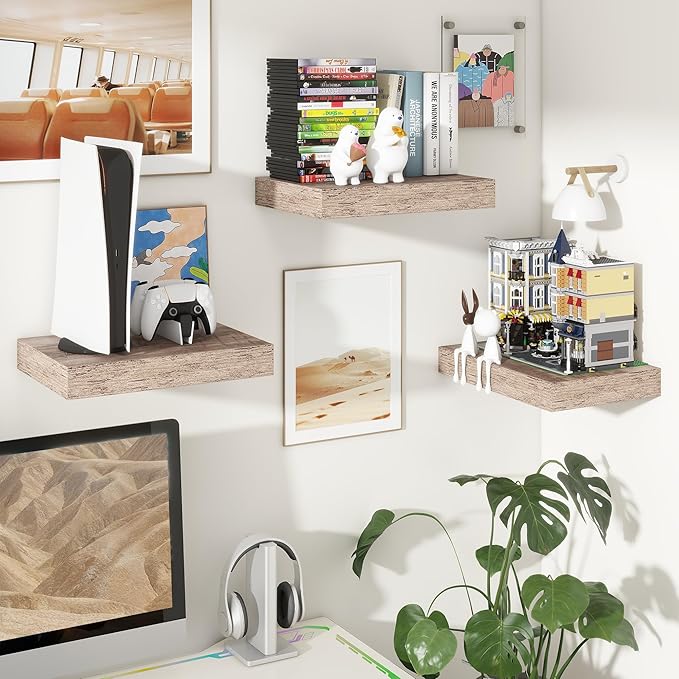 FLYJOE Deep Floating Shelves | 16 Inch Grey Floating Shelves Set of 2 | 12 Inch Deep Rustic Grey Wall Shelves | Deep Shelves for Living Room Bathroom Kitchen Bedroom