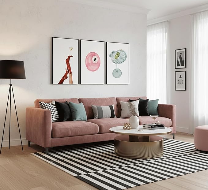 YZLYAD 3Pcs Funky Martini-Themed Wall Art,Vintage Preppy Aesthetic Fashion Pink Number 8-Ball Canvas Prints Poster, Y2k Girl's Room Wall Decor for Living Room Bedroom Dorm 12x16 In Unframed
