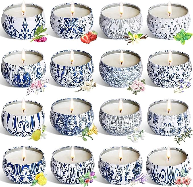 YOROXRG Scented Candles Gifts Set 16 Pack Soy Wax Travel Tin Jar Candles for Home 2.5 OZ for Mom for Christmas, Birthday, Thanksgiving, Mother's Day
