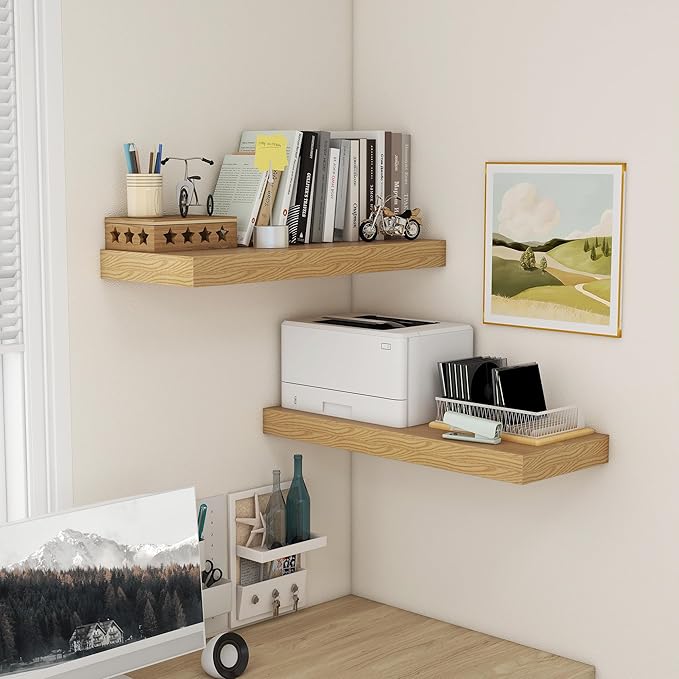 FLYJOE 30 Inch Floating Shelves | 12 Inch Deep Oak Floating Shelves Set of 2 | 30" W x 12" D Rustic Wood Shelves for Wall | Deep Oak Shelves for Living Room Bathroom Laundry Room Kitchen