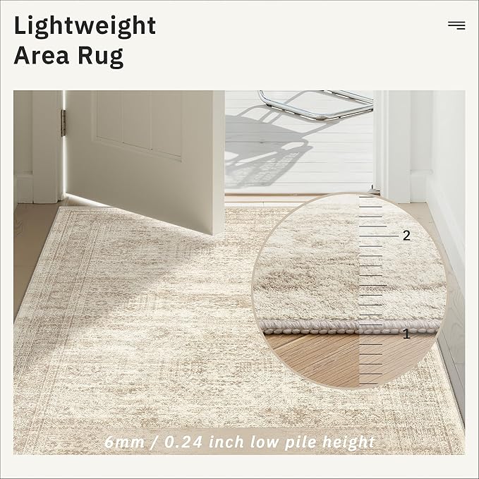Soalmost Runner Rug 2'6" x 10' Washable Non-Slip Runner Rugs for Kitchen Bathroom Laundry Room Vintage Ultra Thin Runners for Hallway Entryway Beige