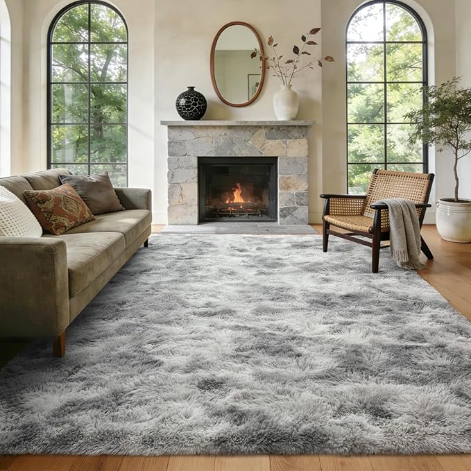 5x8 ft Rug for Living Room Fluffy Grey White Shag Rug Non-Slip Area Rugs Carpet for Bedroom Nursery Kids PlayRoom Dorm Office Indoor Modern Plush Carpets