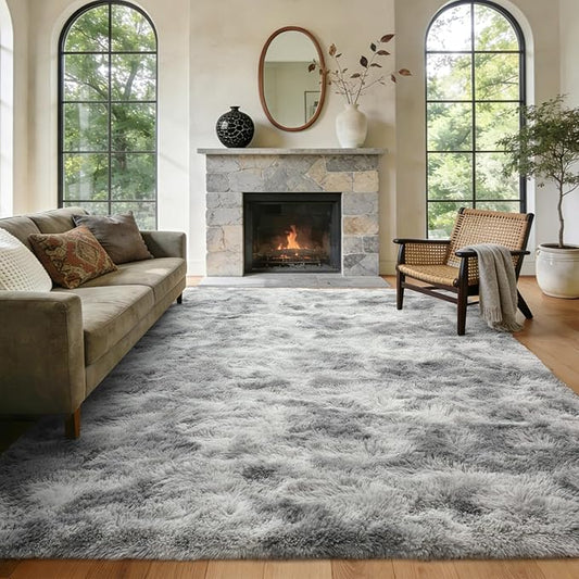 5x8 ft Rug for Living Room Fluffy Grey White Shag Rug Non-Slip Area Rugs Carpet for Bedroom Nursery Kids PlayRoom Dorm Office Indoor Modern Plush Carpets