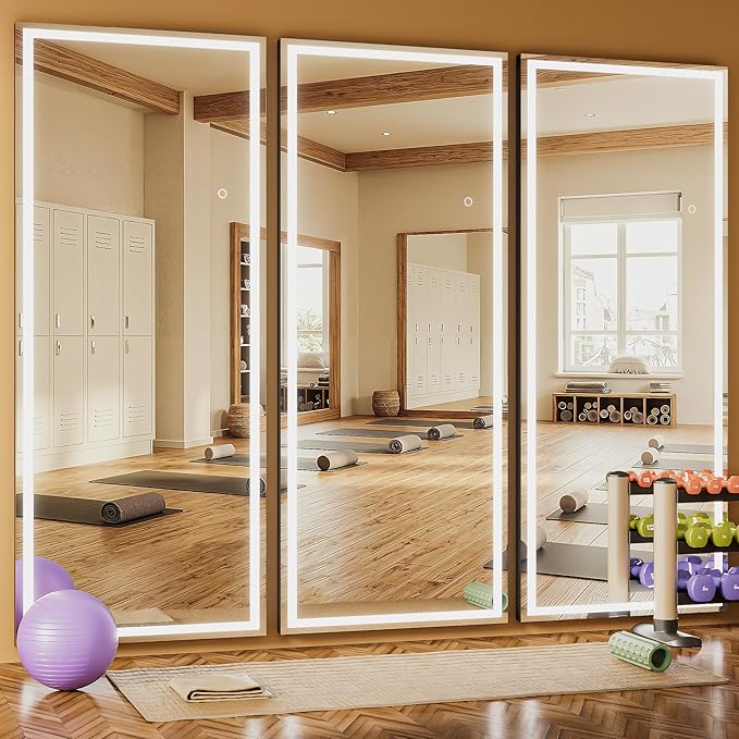 75" x 28" Full Length Mirror with Lights, LED Lighted Floor Standing Body Mirror, Dimmable & 3 Color Lighting for Bedroom, Cloakroom, Dressing Room, Tempered Glass, Black Frame