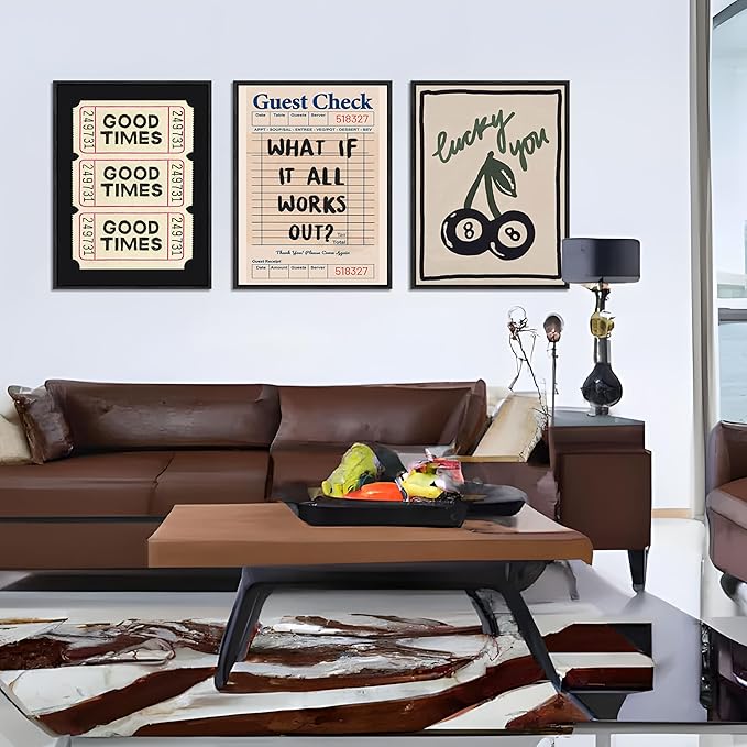 Dytila Floating Framed What If It All Works Out Quote Wall Art Set of 3, Retro Good Times Trendy Pictures Wall Decor Lucky You Vintage Room Aesthetic Paintings, Prints for Apartment Decor 16x24 in