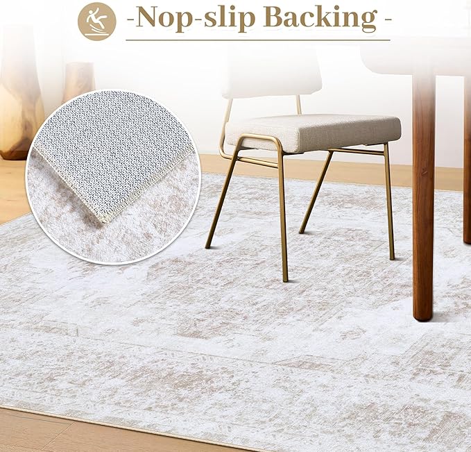 XLUEZ Bedroom Rug 3x5 Vintage Rugs, Machine Washable Small Area Rug Retro Medallion Distressed Rugs Non-Slip Soft Low Pile Throw Rug for Entryway Bedroom Bathroom Hallway Kitchen(Beige,3'x5')