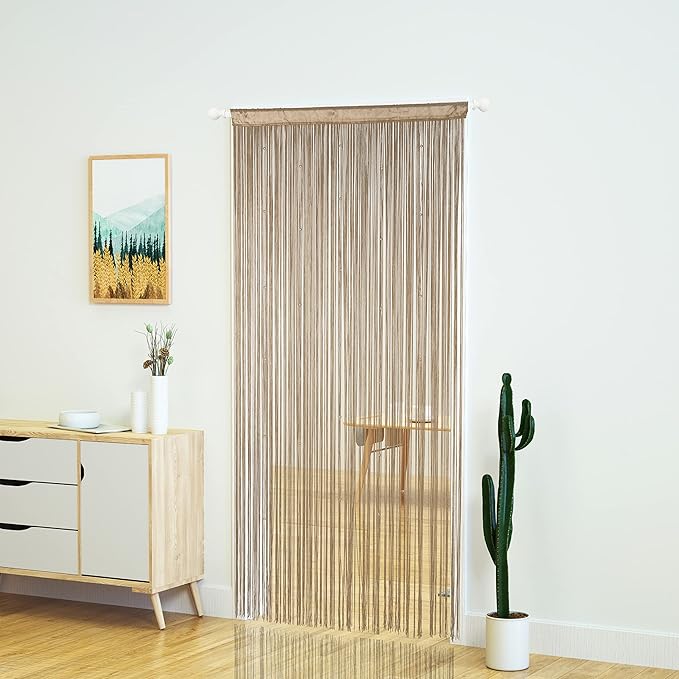 YaoYue Beaded Curtain Door String Curtains for Doorway Tassels Beads Hanging Fringe Hippie Room Divider Window Hallway Entrance Wall Closet Bedroom Privacy Decor (39×79in/100×200cm, Light Coffee)