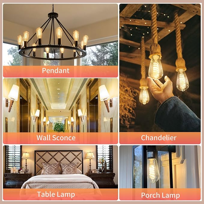 Edison Light Bulbs 60W Equivalent, Dimmable Vintage LED Light Bulbs, E26 Medium Base, Warm White 2700K, ST58, 6W, 600LM, 80+ CRI, Antique Decorative Filament LED Bulb, Clear Plastic, 16 Pack