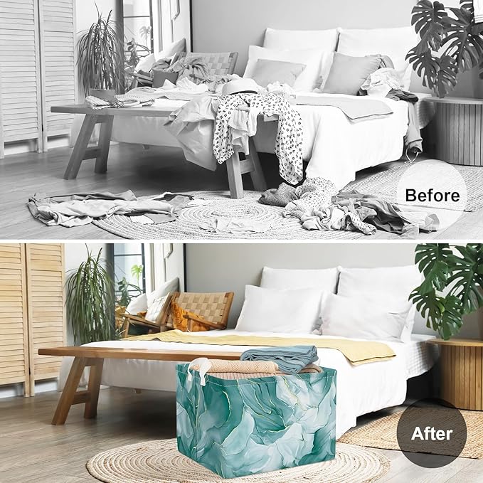 Clastyle Large Marble Baby Girl Gift Storage Basket Collapsible Kid Clothes Book Shelf Basket Toy Nursery Bin, Green, 40 * 30 * 30 cm
