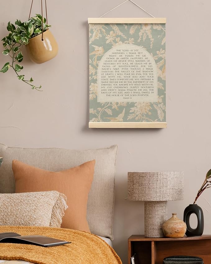 FGFK Vintage Floral Christian Psalm 23 Wall Art Poster Hanger Frame, the Lord is My Shepherd Bible Verse Canvas Prints Framed Wall Decor for Home Bedroom Living Room Church, 12x16 Inch