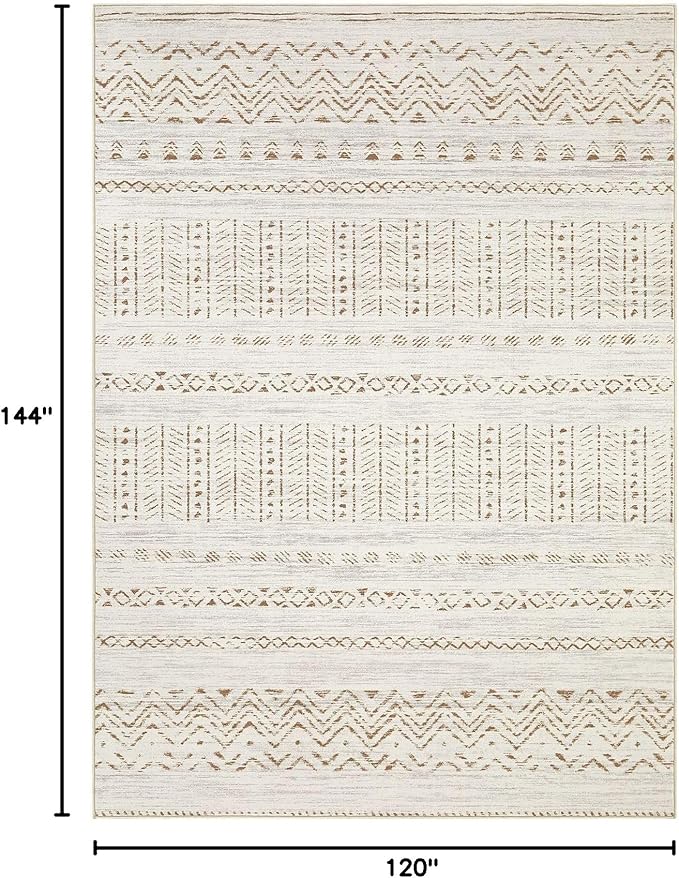 cotiled 10x12 Area Rug Living Room: Washable Boho Rugs with Non Slip Backing Large Soft Indoor Stain Resistant Carpet for Bedroom Farmhouse Dining Room Lightweight Home Decor Brown/Cream