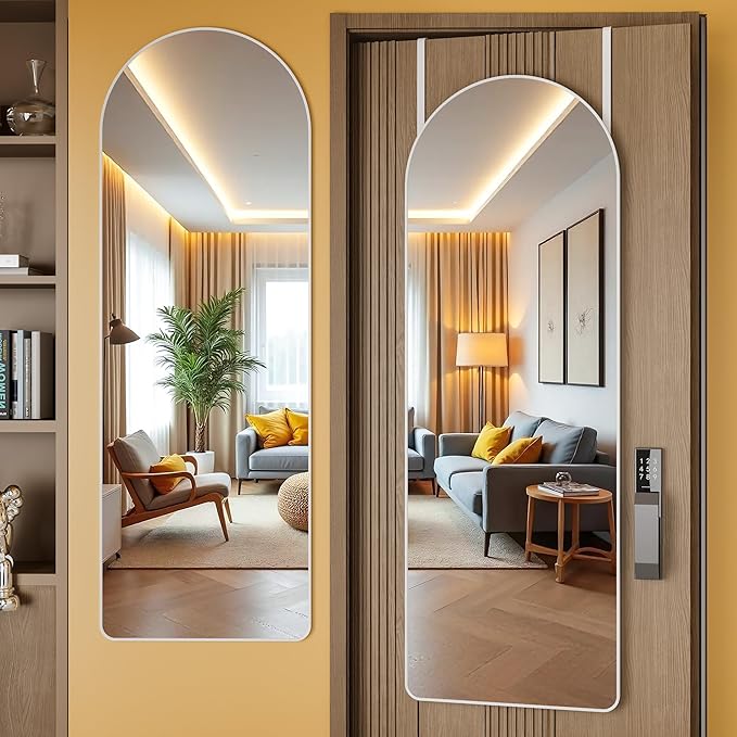 Hasipu Door Mirror Full Length, 47.2 x 15.7 Inch Full Body Wall Mirror Over The Door Hanging Mirror for Bedroom, Living Room, Cloakroom（White）
