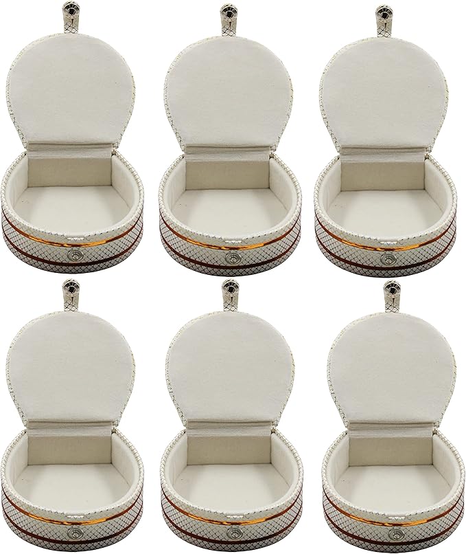 atorakushon PU Leather Cosmetic Jewellery accessories Small Round Bangle Box Ring Earrings Studs Box Necklace Wardrobe Organizer for Female Pack of 6 (Cream)
