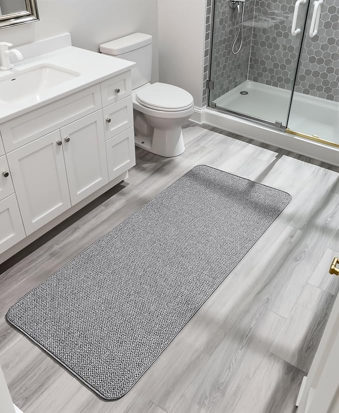 Bosap Bath Mat,Ultra Thin Bathroom Runner Rugs,Large Bath Mats for Bathroom,Quick Dry,Non-Slip,Machine Washable,Low Pile,Bath Rug,Shower Outside,Sink,Home Decor Accessories.Grey,3'x4'(36x48inch)
