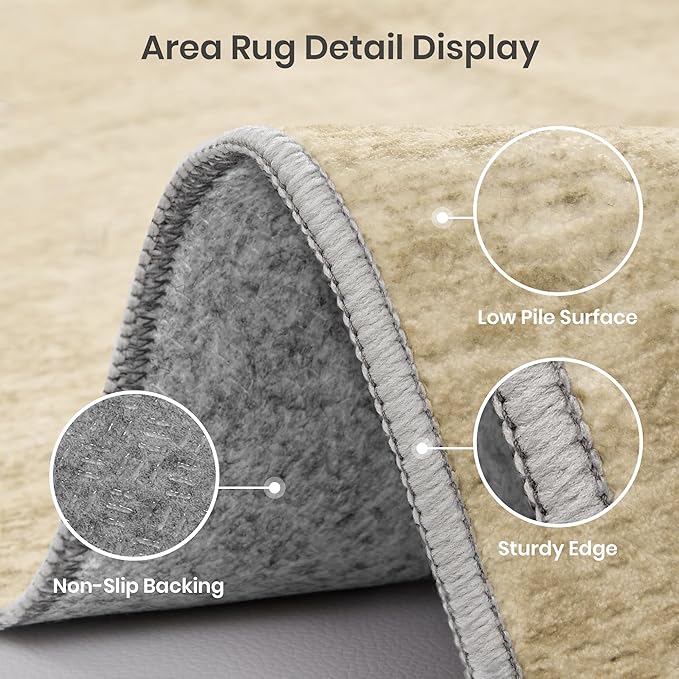 Valenrug Washable Rug 6x9 - Stain Resistant 6x9 Area Rugs for Living Room, Non Slip Backing Printed Rugs for Bedroom, Folable Machine Washable Area Rug (6'x9', Tan)