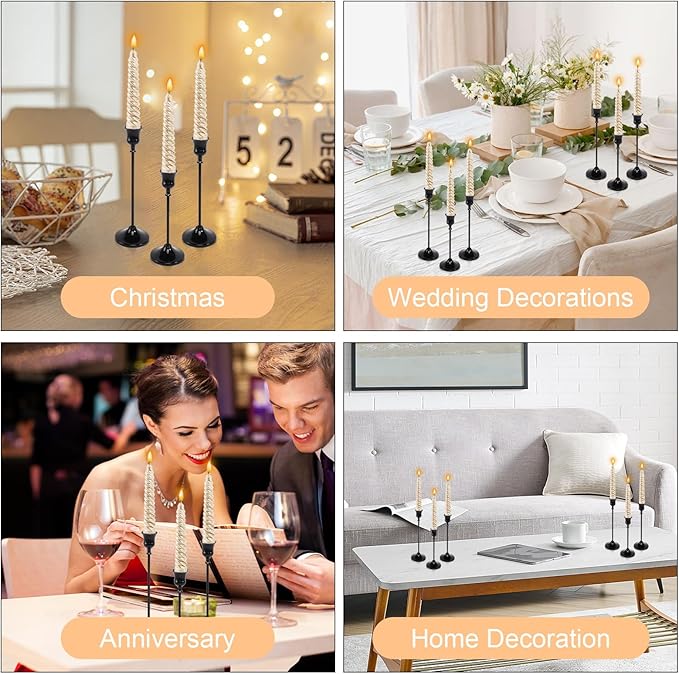 6pcs Black Candle Holder, Black Candlestick Holders Taper Candle Holders for Pillar Candles Sticks Holder Decor Halloween Christmas Decorations Candle Stick Holder Candelabros para Centros de Mesa