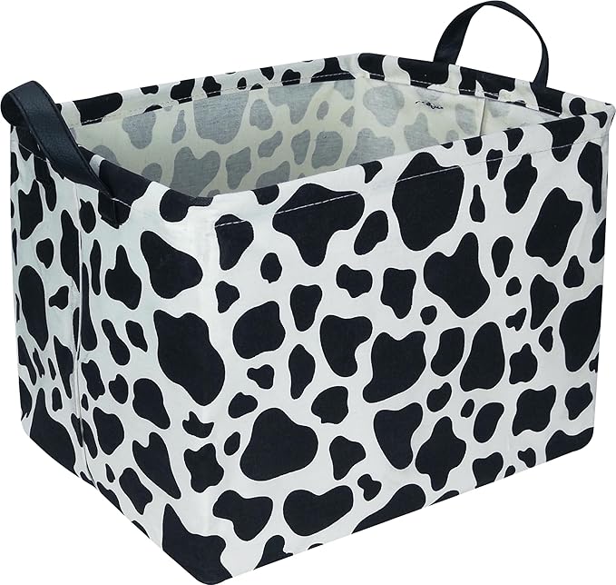 NTAOHAMPER Rectangular Cow Storage Basket, Waterproof Cowprint Box with Handles, Room Decor, Gift Basket for Cow Lovers, Collapsible Storage Bin