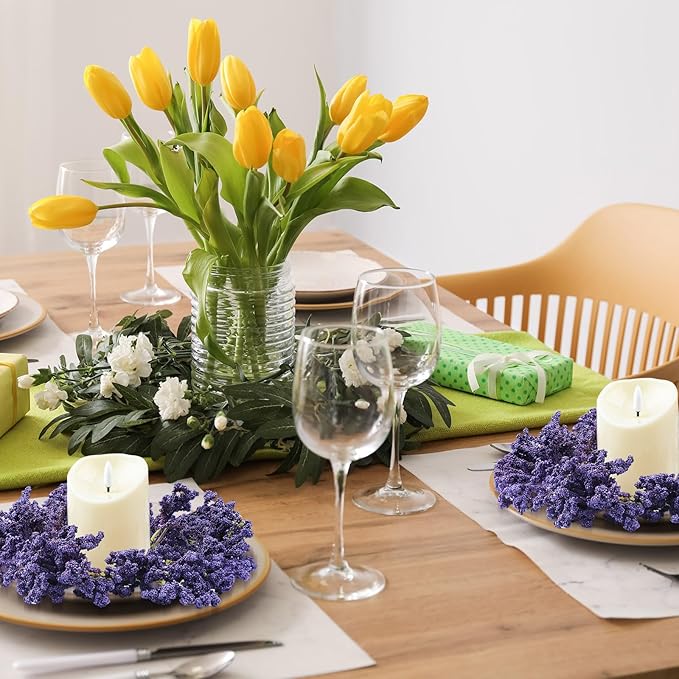 Daifunli 2 Pcs Spring Purple Astilbe Candle Rings Artificial Dark Purple Floral Farmhouse Wreaths for Pillar 3.9 Inch Candles Holder for Spring Summer Rustic Table Centerpiece Decor