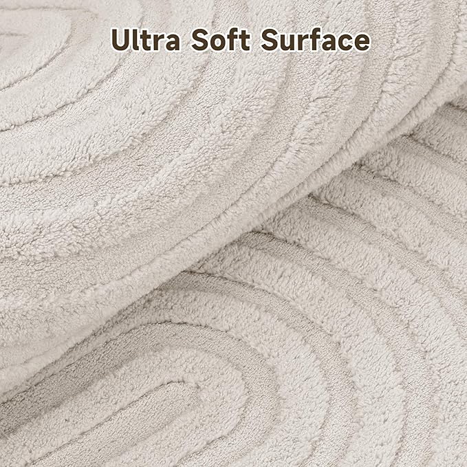 Pauwer 3x10 Washable Area Rugs for Living Room Modern Beige Solid Color Soft Fluffy Rugs for Bedroom Non Slip Boho Accent Indoor Mat Floor Carpet Cover for Kids Dining Room Kitchen Office
