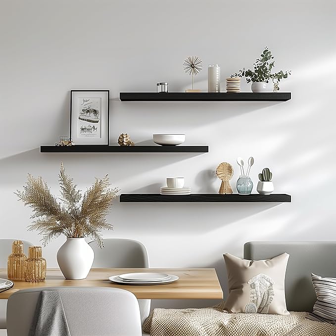 GXYAWPJ 36 Inch Floating Shelves for Wall Rustic Black Wood Wall Shelves for Bedroom Set of 4