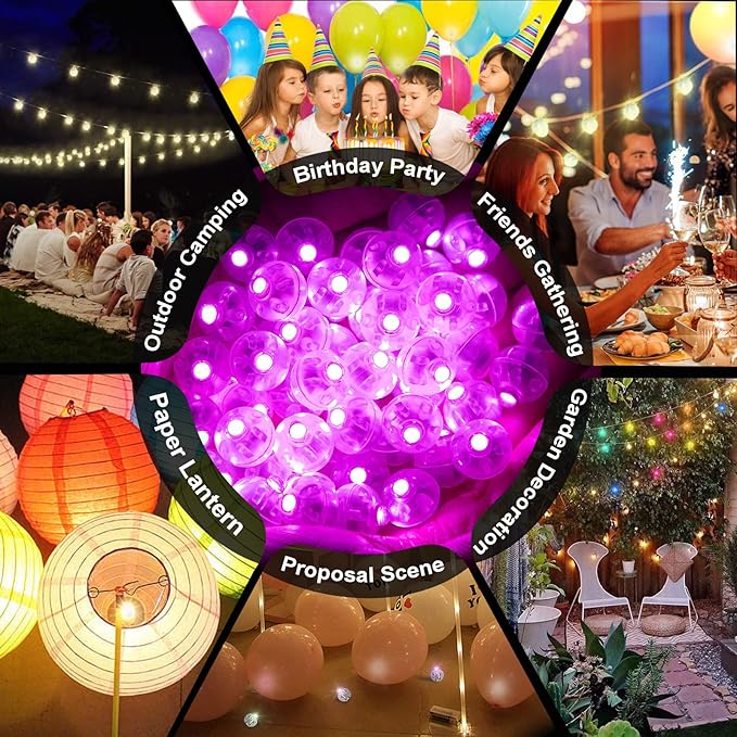 100pcs Pink LED Balloon Light, Mini Tiny Led Light Round Led Ball Lamp for Paper Lantern Balloon Indoor Outdoor Party Event Birthday Party Wedding Decoration Supplies