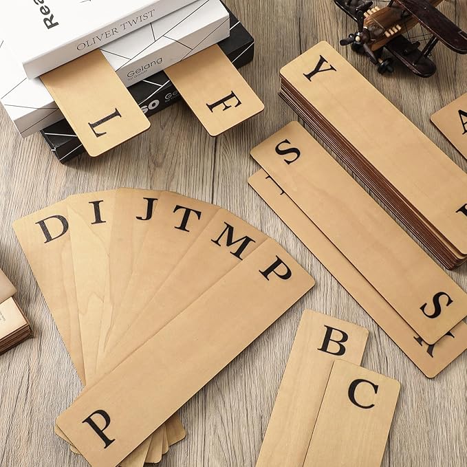 26 Pcs Library Alphabet Book Dividers Wooden Vinyl Record Dividers Organizer Separators 26 Alphabetical A-z Dividers Bookshelf Markers for Shelves Cds, Albums, Books(Wood Color)