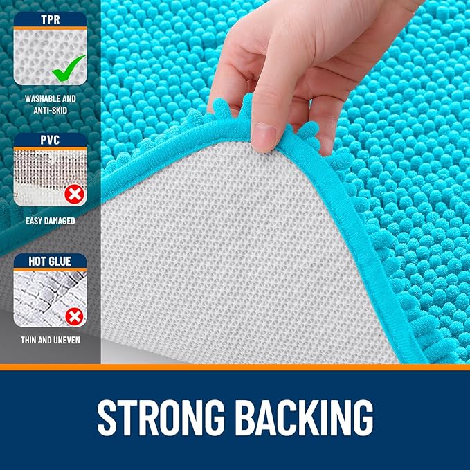 OLANLY Bathroom Runner Rugs 47x17, Soft Absorbent Chenille Bath Rugs, Rubber Backing Quick Dry, Machine Washable Long Bath Mats for Bathroom Floor, Tub and Shower, Home Decor Accessories, Aqua Sky
