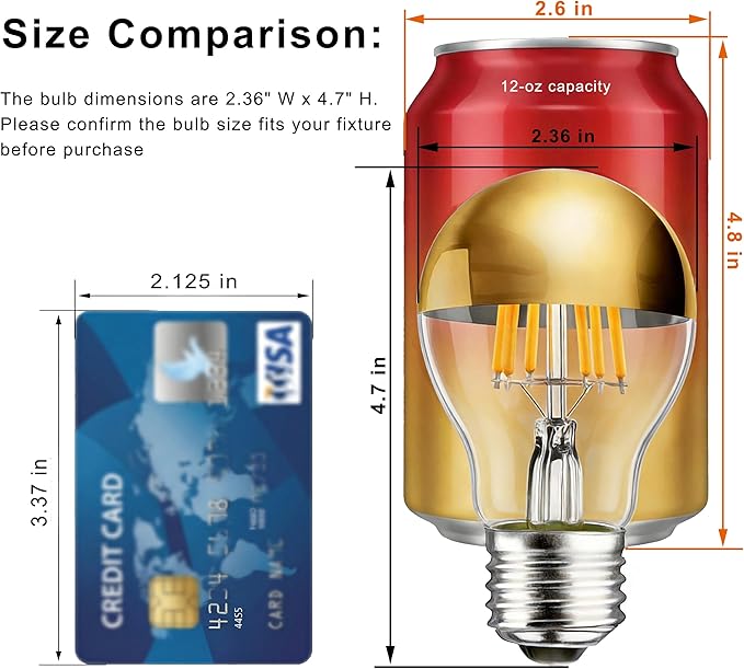 Half Chrome Light Bulb, Gold Tipped Light Bulbs Dimmable, 6W (60 Watt Equivalent), A19 A Shape Decorative LED Bulbs, 2700K Warm White, Filament LED Edison Bulb, E26 Base, Pack of 4