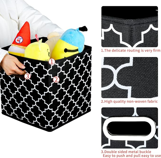 Fabric Cloth Storage Bins,Fabric Cube Organizer with Dual Handles Foldable Cube Storage Baskets for Home Bedroom Storage,Set of 6,(Black light)