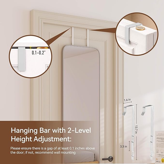NARCISSUS 47x14 Mirror Door Hanging Full Length,Over Door or Wall Mounted Aluminum Alloy Frame Tempered Glass Rectangle Full Body Mirrors for Bedroom Dressing Living Room Bathroom 47 inch Silver