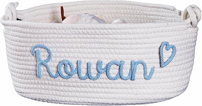 JUPPE Custom Baby Shower Basket, Personzlized Basket with Baby Name, Baby Boy Girl Storage Organizer Cotton Rope Nursery Decor Newborn Gift (style 1) (Style 4)