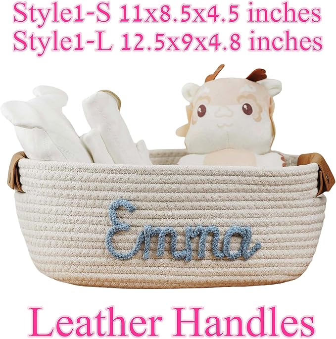 JUPPE Custom Baby Shower Basket, Personzlized Basket with Baby Name, Baby Boy Girl Storage Organizer Cotton Rope Nursery Decor Newborn Gift (style 1) (Style 2)