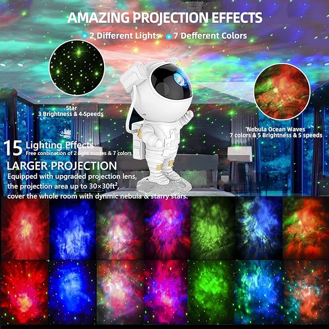 Astronaut Galaxy Projector for Bedroom, 360°Adjustable Star Projector with Timer Remote Control, Night Light Lamp, Sky Light Projecter for Gifts Gaming Party Home Décor