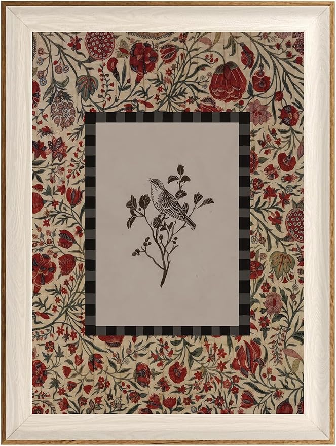 ASTRDECOR Framed Canvas Wall Art - Vintage Botanical & Bird Print, Floral Retro Cottagecore Decor for Living Room, Bathroom, Vintage Oil Painting Botanical Art Prints Decor 12''x16''