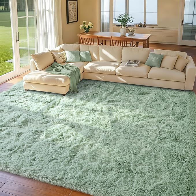 9x12 Area Rugs for Living Room Sage Green, Plush Soft Grass Fluffy Nursery Bedroom Carpet for Kids Teens Home Decor Aesthetic