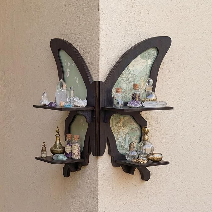 Crystal Display Shelf, Wooden Wall Shelf for Bedroom Living Room, Cottagecore Decor Floating Shelf, Trinket Shelf, Wall Art Gift, Knick Knack Shelf for Perfume, Collectibles and Essential Oils