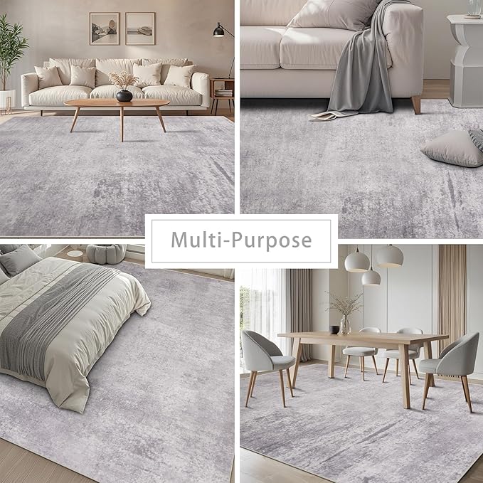 Srugn Washable Rugs 8x10 Area Rugs for Living Room,Modern Abstract Rugs for Bedroom,Large Carpets,Ultra Soft Faux Wool Retro Dining Room Rug,Non Slip&Non-Shedding Low Pile Print Rug- Grey