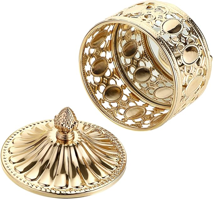 Hipiwe hollow out Metal Jewelry Box with Lid - Gold Mirrored Jewelry Trinket Organizer Ring Earrings Necklace Home Decor Storage Box, Chest Keepsake Gift Box for Women