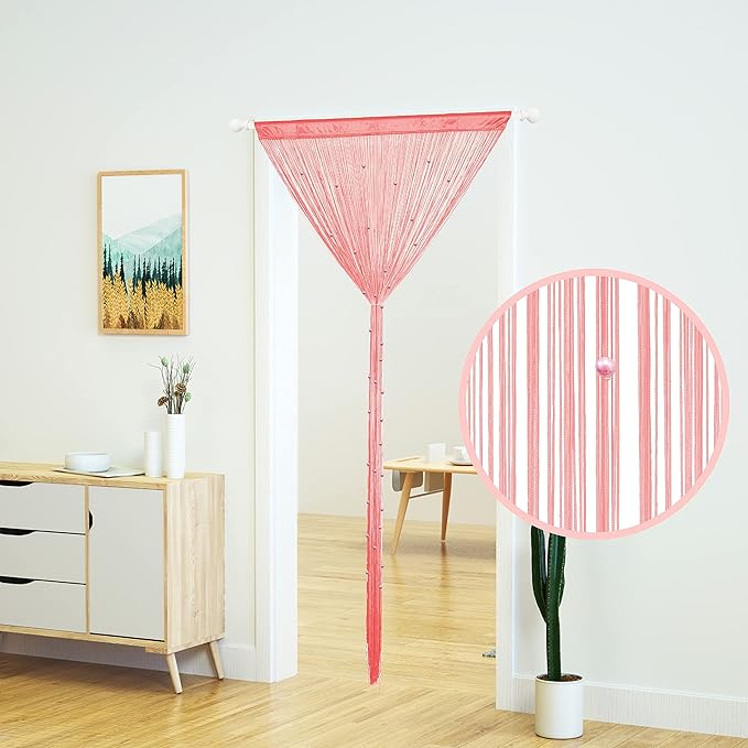 YaoYue Beaded Curtain Door String Curtains for Doorway Tassels Beads Hanging Fringe Hippie Room Divider Window Hallway Entrance Wall Closet Bedroom Privacy Decor (39×110in/100×280cm, Pink)
