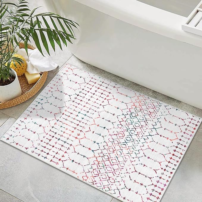 Lahome Moroccan Indoor Door Mats for Entryway 2x3 Area Rug Non-Slip Backing Washable Rug for Kitchen Low Pile Throw Soft Bath Rug, Colorful Print Distressed Front Door Rugs for Entrance Bedside Hana
