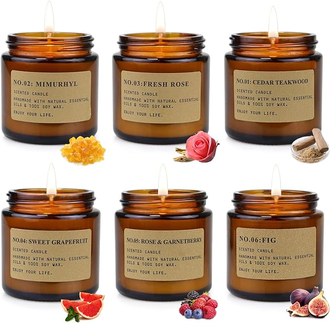MOULENGGU 6 Pack Candles for Home Scented Aromatherapy Candle Gift Set for Women Soy Wax Long Lasting Amber Jar Candles Gift for Birthday Mother's Thanksgiving Day Present