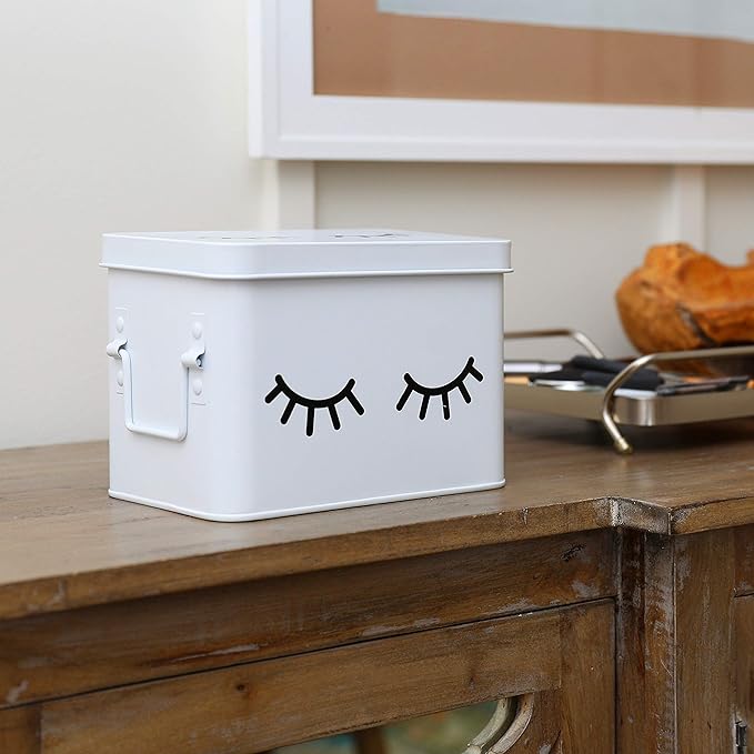 AQ Matte White & Black Metal Storage Box - Removable Tray, Multipurpose Tin with Secure Lid for Cosmetics, Makeup, Toiletries, First Aid - Cute First Aid Box Tin, Minimalist Design
