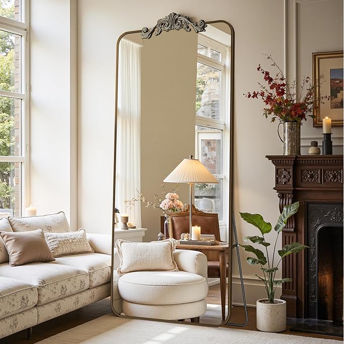 Vintage Full Length Mirror, 71"x28" Floor Mirror with Carved, Full Body Mirrors for Home Decor, Standing/Hanging Large Wall Mirrors for Bedroom/Living Room/Entryway, Bronze, Retro Style
