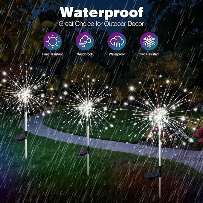 btfarm 2 Pack 120 LED Solar Garden Lights Outdoor, 8 Modes Firework Lights Solar Powered, Waterproof Twinkle Fairy Light Outside for Yard Patio Pathway Pool Christmas Party Decorative, Cool White