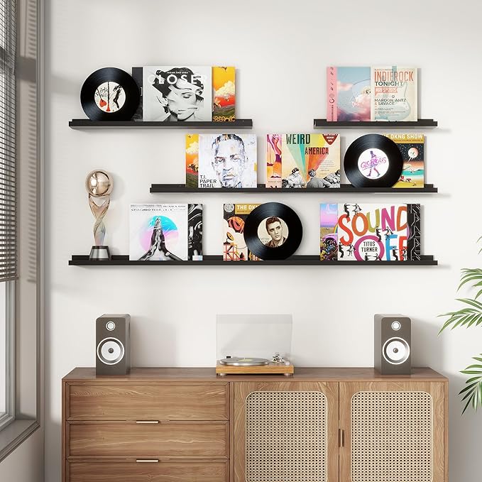 FLYJOE Picture Ledge Shelf, Floating Shelves Set of 2, 24 Inches Nursery Book Shelves for Toys Storage, Kids Bookshelf Wall Mounted for Living Room Bedroom Decor Books Photo Frames, Black