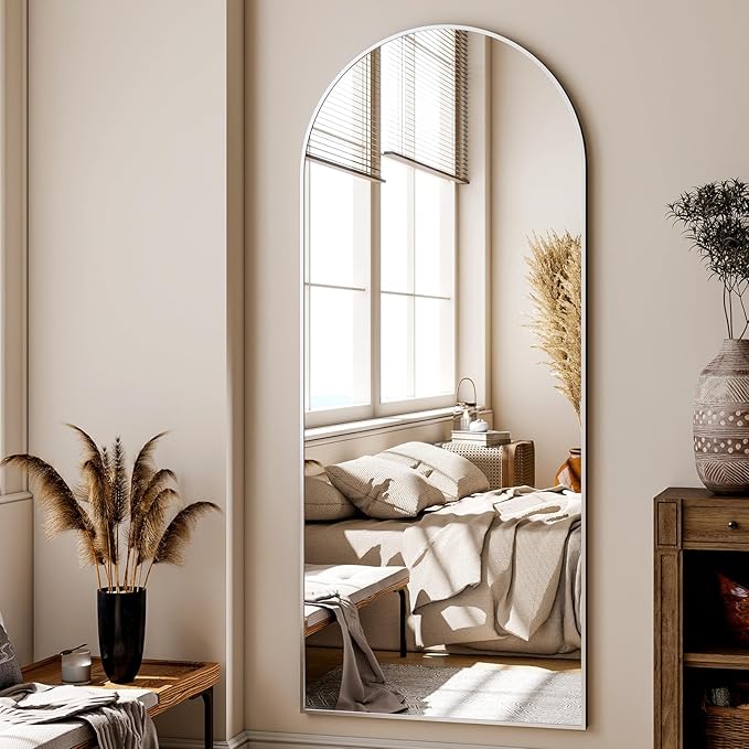 XRAMFY 24x68 Arched Full Length Mirror Floor Mirrors with Aluminum Alloy Frame Free-Standing Wall Mounted Floor Mirrors or Large Dressing Mirror, Silver Mirror Full Length
