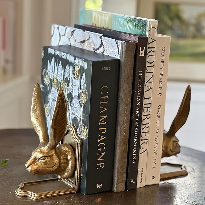 Fox Run Rabbit Decorative Bookend Set, 100% Iron, 4.7" x 4" x 8.6" Heavy Bookends